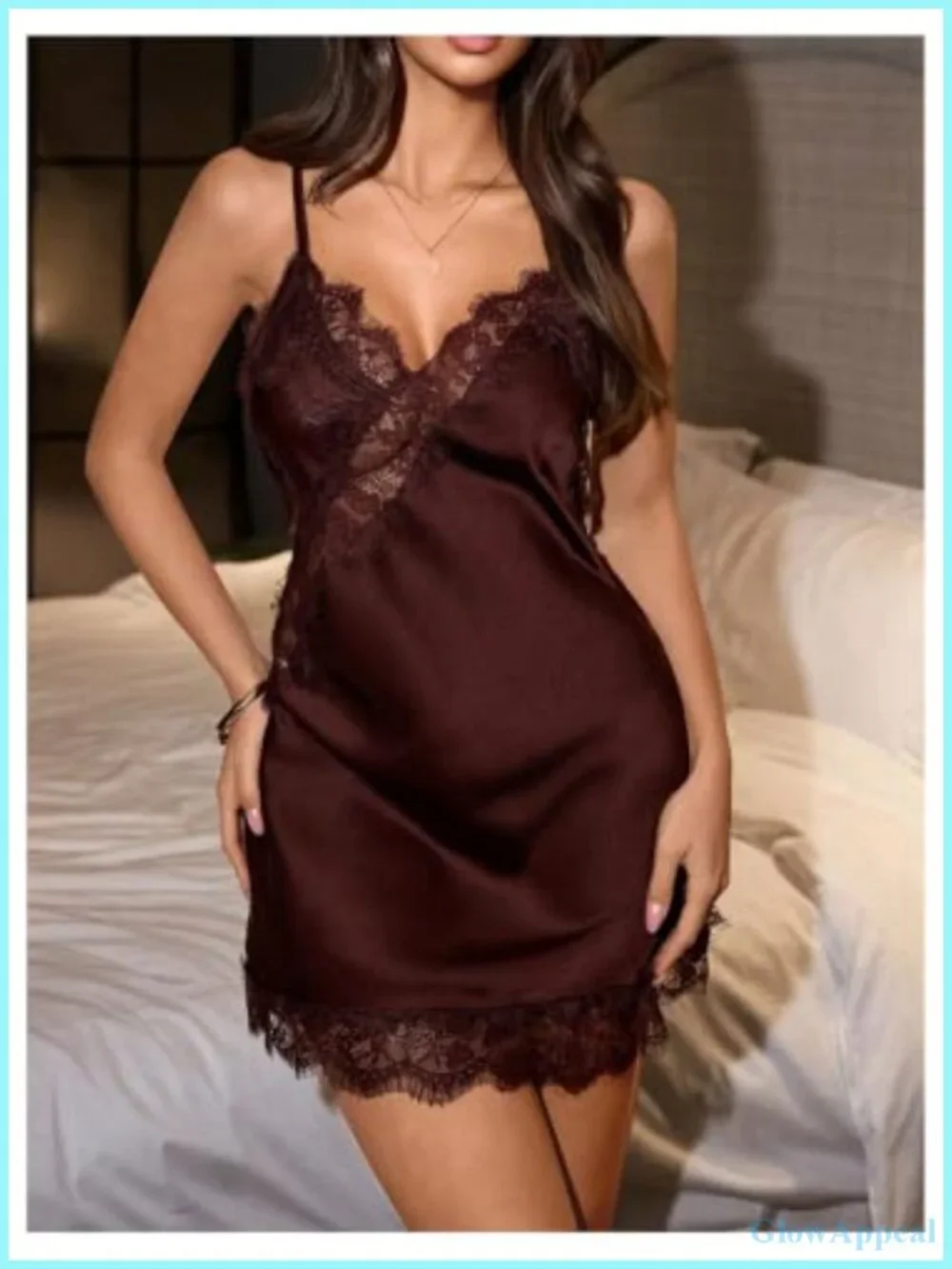Satin Nightgown Sleeveless Backless Lace Chemise V-Neck Sleepwear